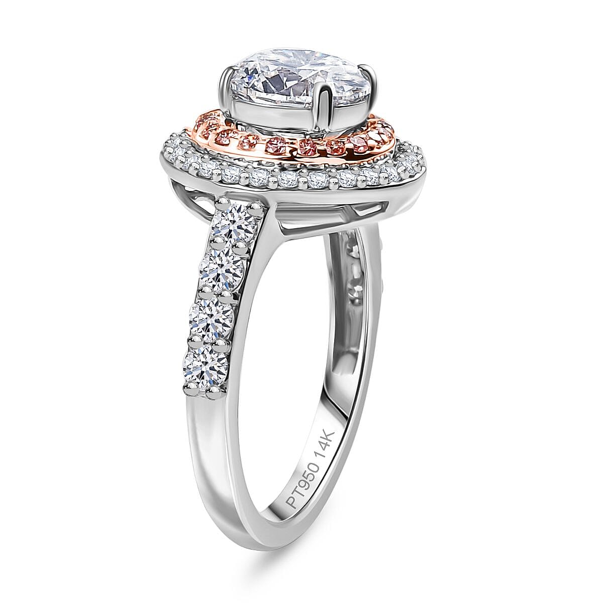 950 Platinum Lab Grown Pink Diamond VS - VS-EF Main Stone With Side Stone Ring Platinum Mix Metal Wt.7 Gms  3.000  Ct.