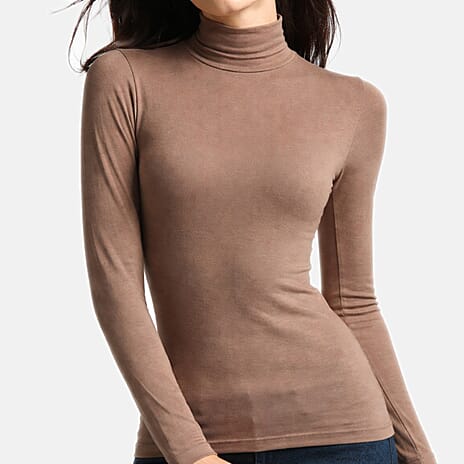 Palms Ladies Long Sleeve Lightweight Turtleneck Top (Size 16) - Mocha
