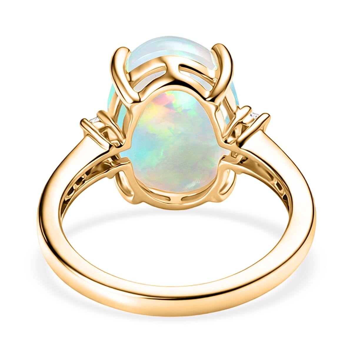 9K Yellow Gold AAA Ethiopian Opal & White Diamond Ring 4.47 Ct.