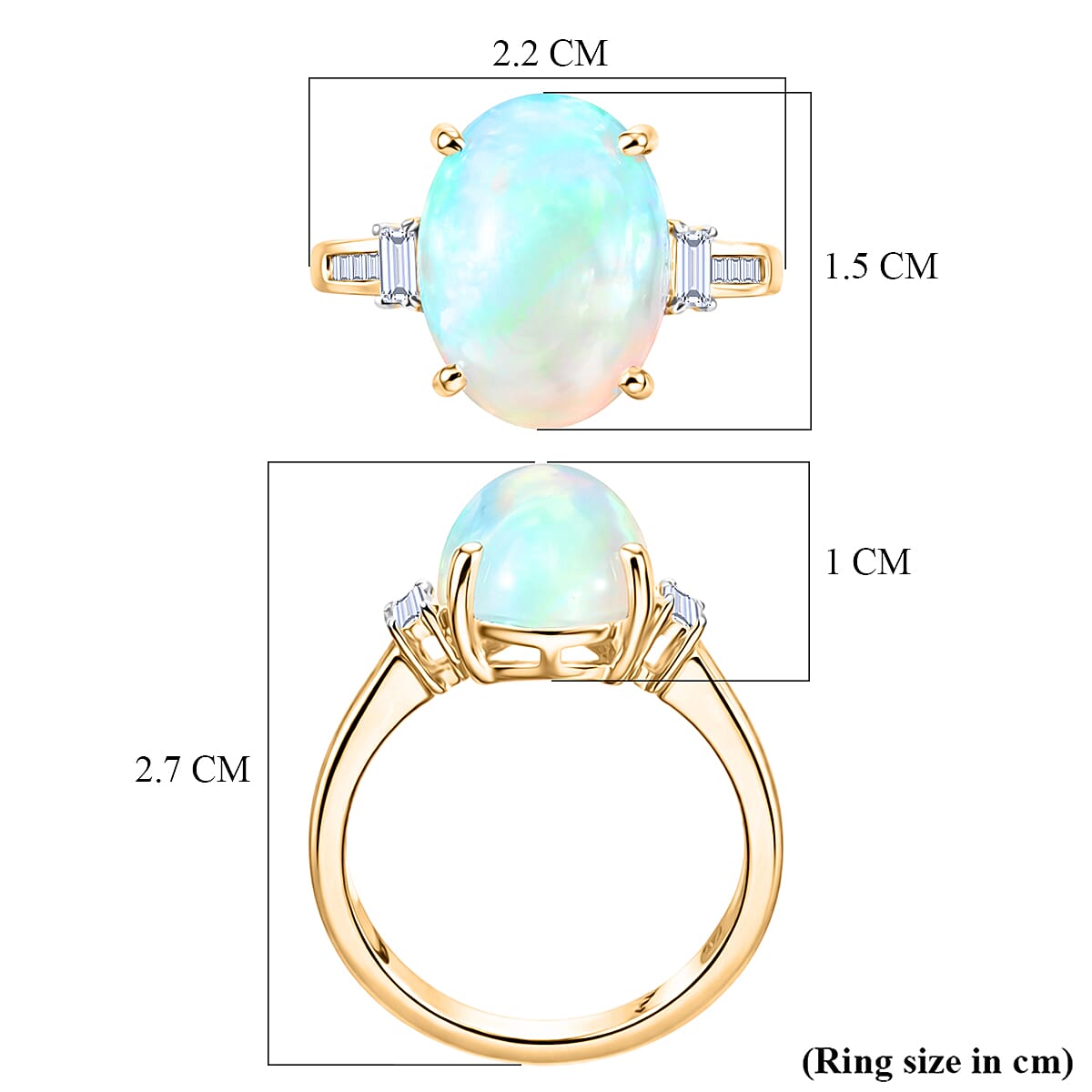 9K Yellow Gold AAA Ethiopian Opal & White Diamond Ring 4.47 Ct.