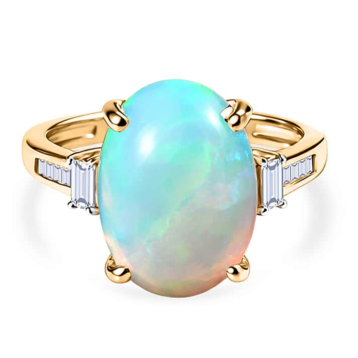 9K Yellow Gold AAA Natural Ethiopian Opal & Natural White Diamond Ring 4.50 Ct.