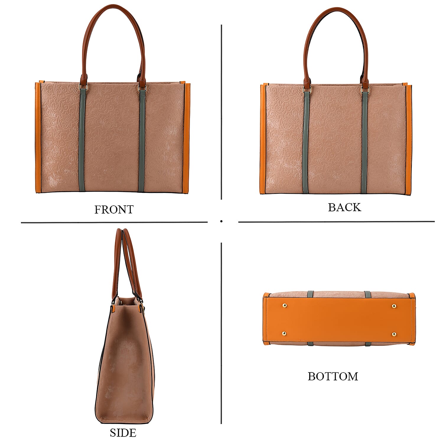 Structured Colour Block Tote Bag with Shoulder Strap - Pink