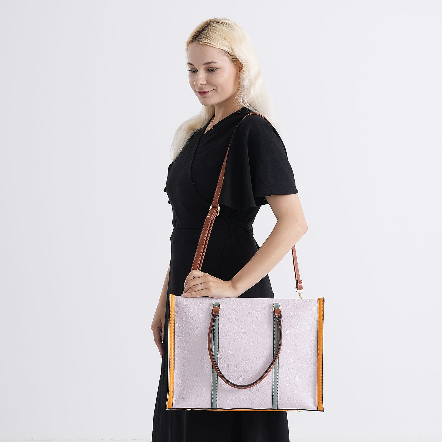 PU Patterned Tote Bag (Size 42x14x30 cm) - Light Purple