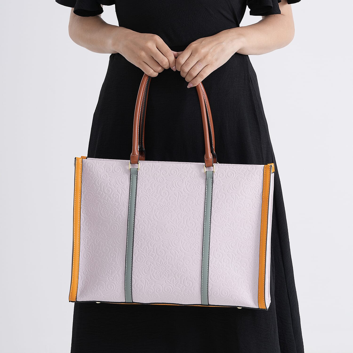 PU Patterned Tote Bag (Size 42x14x30 cm) - Light Purple