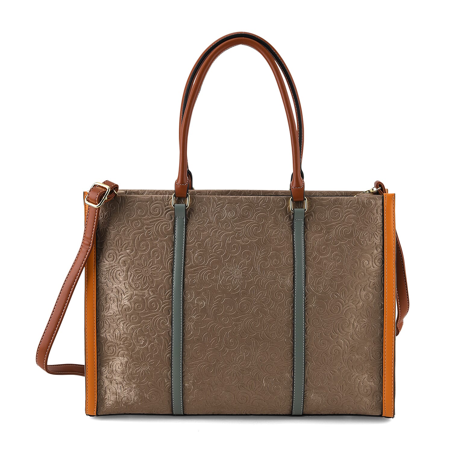 PU Patterned Tote Bag (Size 42x14x30 cm) - Khaki