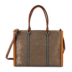 PU Patterned Tote Bag (Size 42x14x30 cm) - Khaki