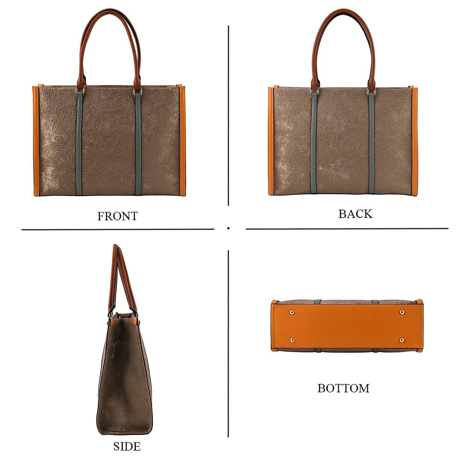 PU Patterned Tote Bag (Size 42x14x30 cm) - Khaki