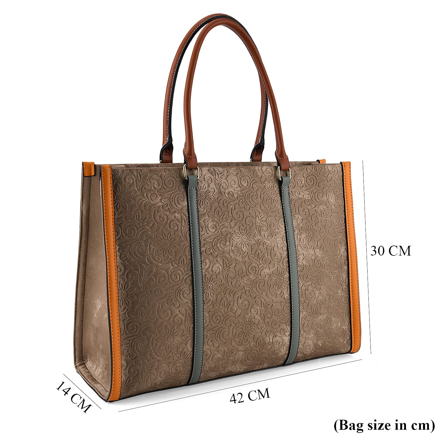 PU Patterned Tote Bag (Size 42x14x30 cm) - Khaki