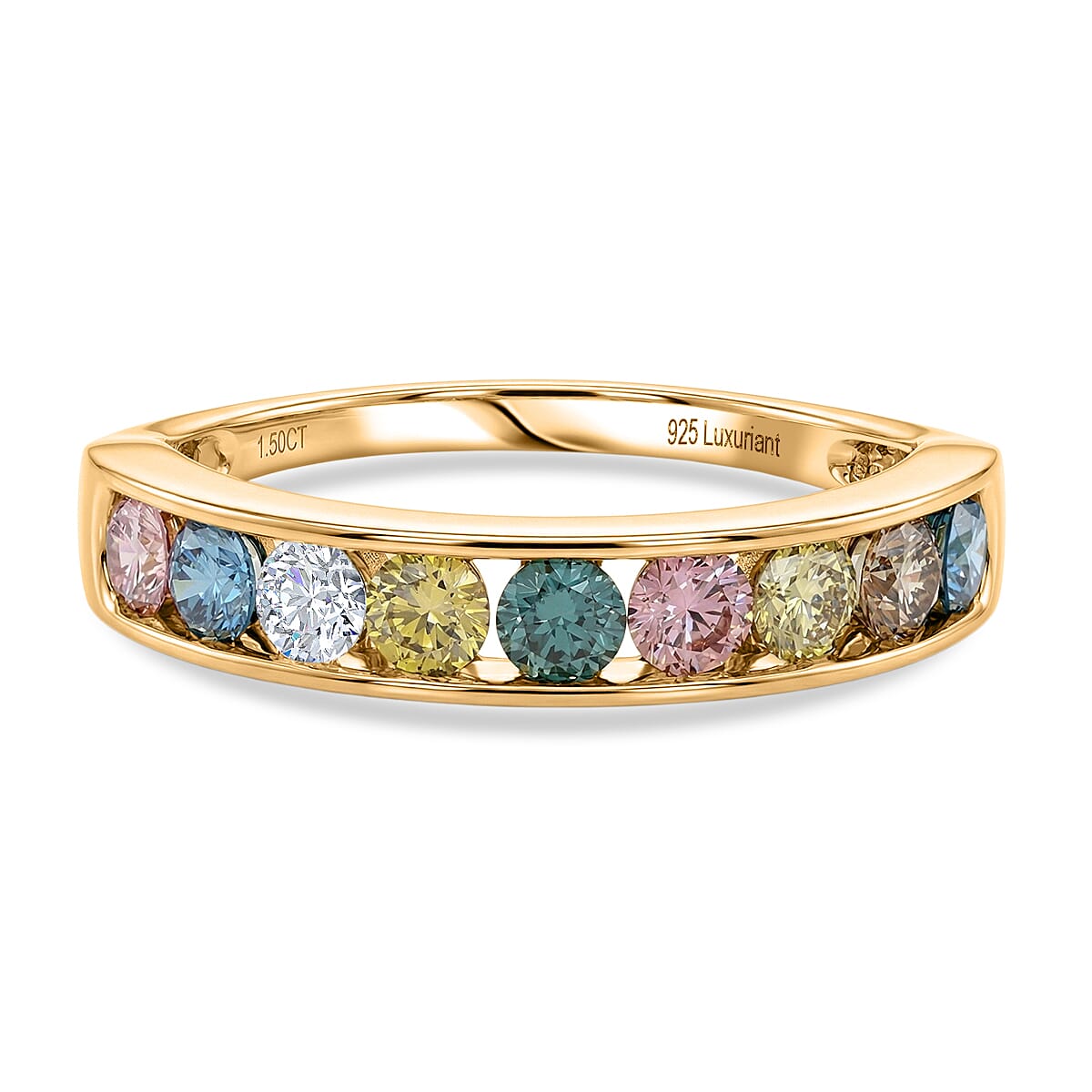 20TH Birthday Monster Deal - Luxuriant - Multi Colour Lab Grown Diamond (SI) Band Ring in 18K Gold Vermeil Sterling Silver 1.50 Ct.
