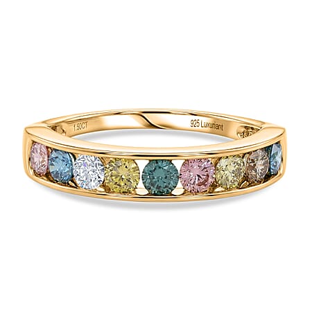LUXURIANT 1.5 Ct. Multi Colour Lab Grown Diamond 9-Stone Ring in 18K Gold Vermeil Over Sterling Silver (SI) LUXURIANT 1.5 Ct. Multi Colour Lab Grown Diamond 9-Stone Ring in 18K Gold Vermeil Over Sterling Silver (SI)