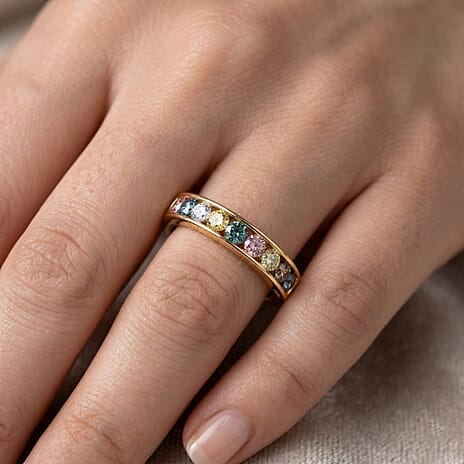 20TH Birthday Monster Deal - Luxuriant - Multi Colour Lab Grown Diamond (SI) Band Ring in 18K Gold Vermeil Sterling Silver 1.50 Ct.