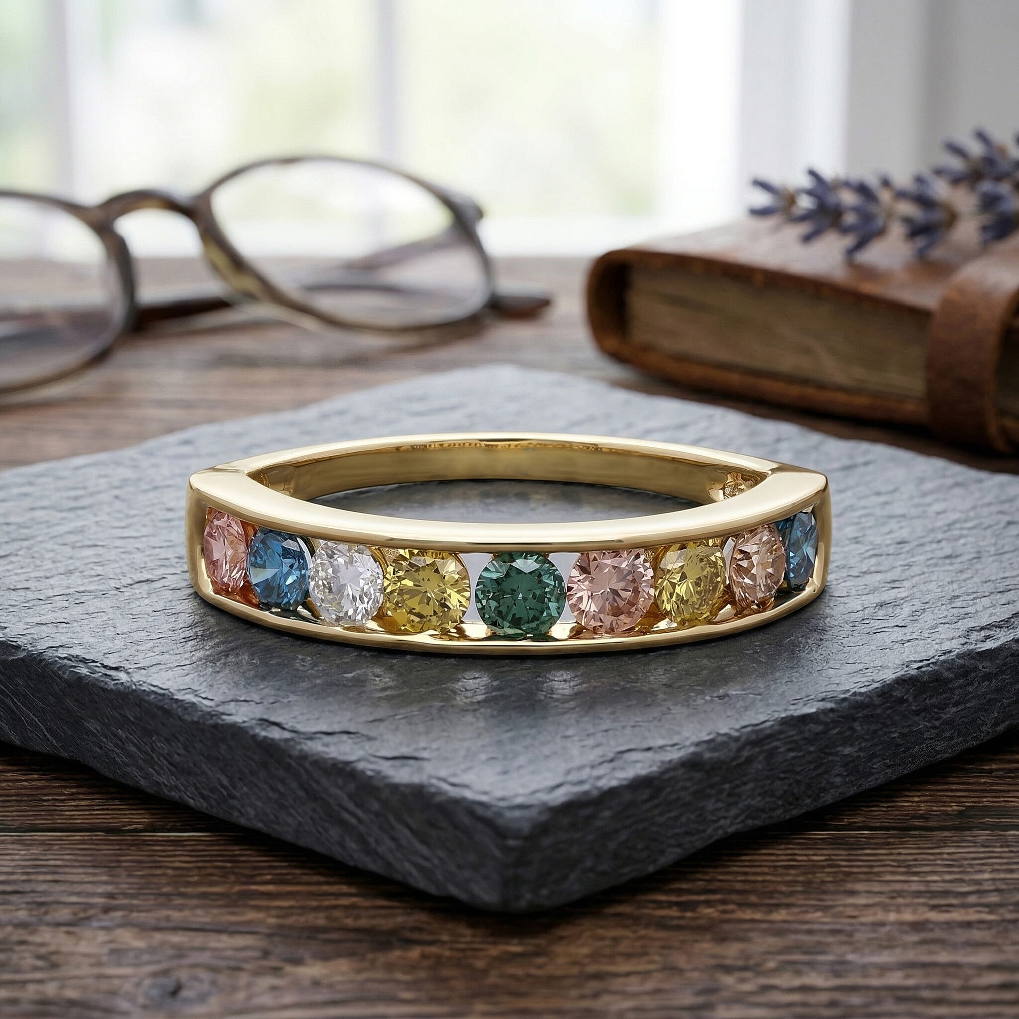 20TH Birthday Monster Deal - Luxuriant - Multi Colour Lab Grown Diamond (SI) Band Ring in 18K Gold Vermeil Sterling Silver 1.50 Ct.