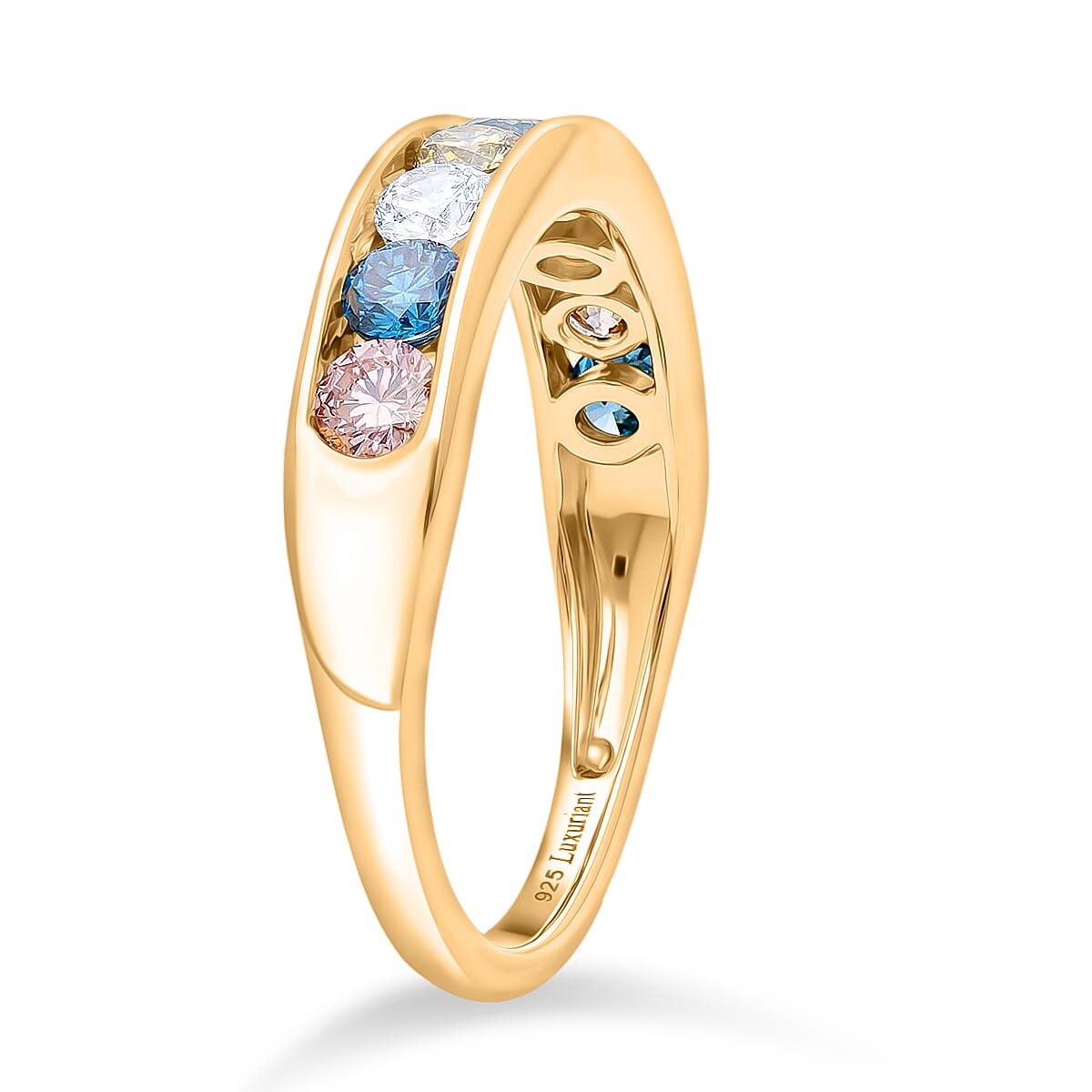 20TH Birthday Monster Deal - Luxuriant - Multi Colour Lab Grown Diamond (SI) Band Ring in 18K Gold Vermeil Sterling Silver 1.50 Ct.