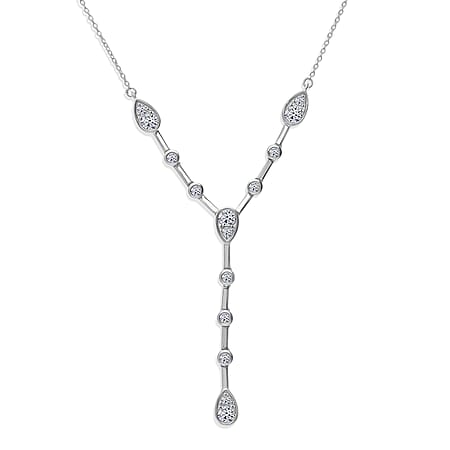 LUXURIANT 1 Ct. Lab Grown Diamond Lariat Necklace (Size - 20-2 Ext) in Rhodium Overlay Sterling Silver (VS-E-F)