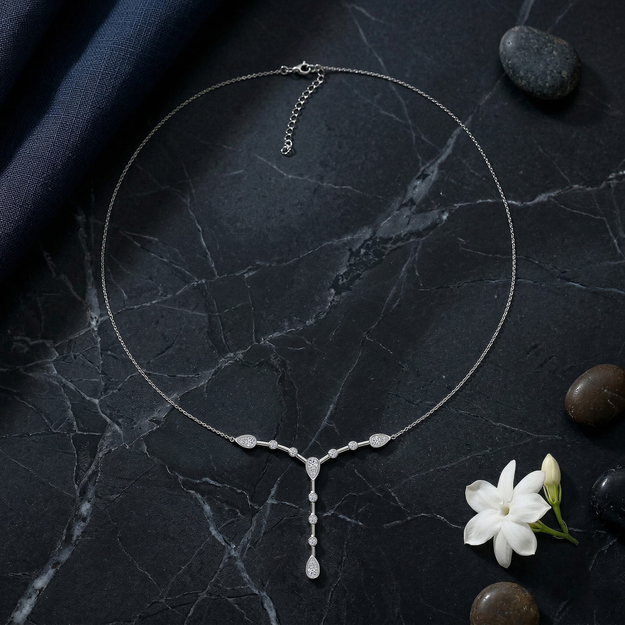 Luxuriant Lab Grown Diamond Necklace (Size - 18) in Rhodium OverlaySterling Silver  0.997  Ct.