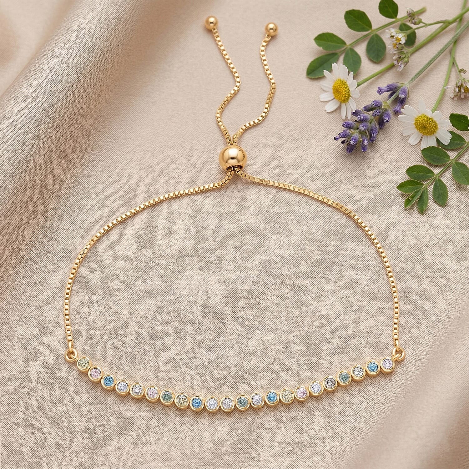 Luxuriant - Lab Grown Multi Diamond (SI) Adjustable Tennis Bracelet (Size 6.5-10) in 18K Vermeil Yellow Gold Plated Sterling Silver 1.00 Ct.