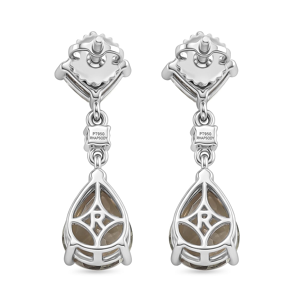 Rhapsody 950 Platinum AAAA Turkizite & VS-E-F White Diamond Dangling Earring with Screw Back 8.64 Ct, Platinum Wt. 6.57 Gms