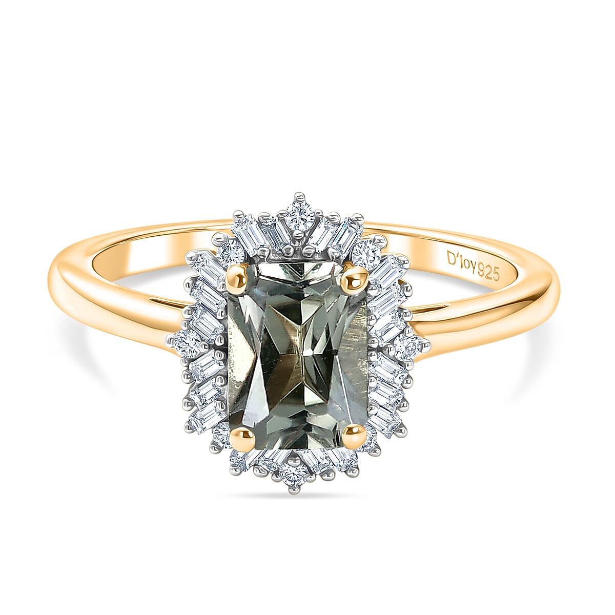 D'Joy - AAA Turkizite & Natural White Diamond Ring in 18K Vermeil Yellow Gold Plated Sterling Silver 1.30 Ct.