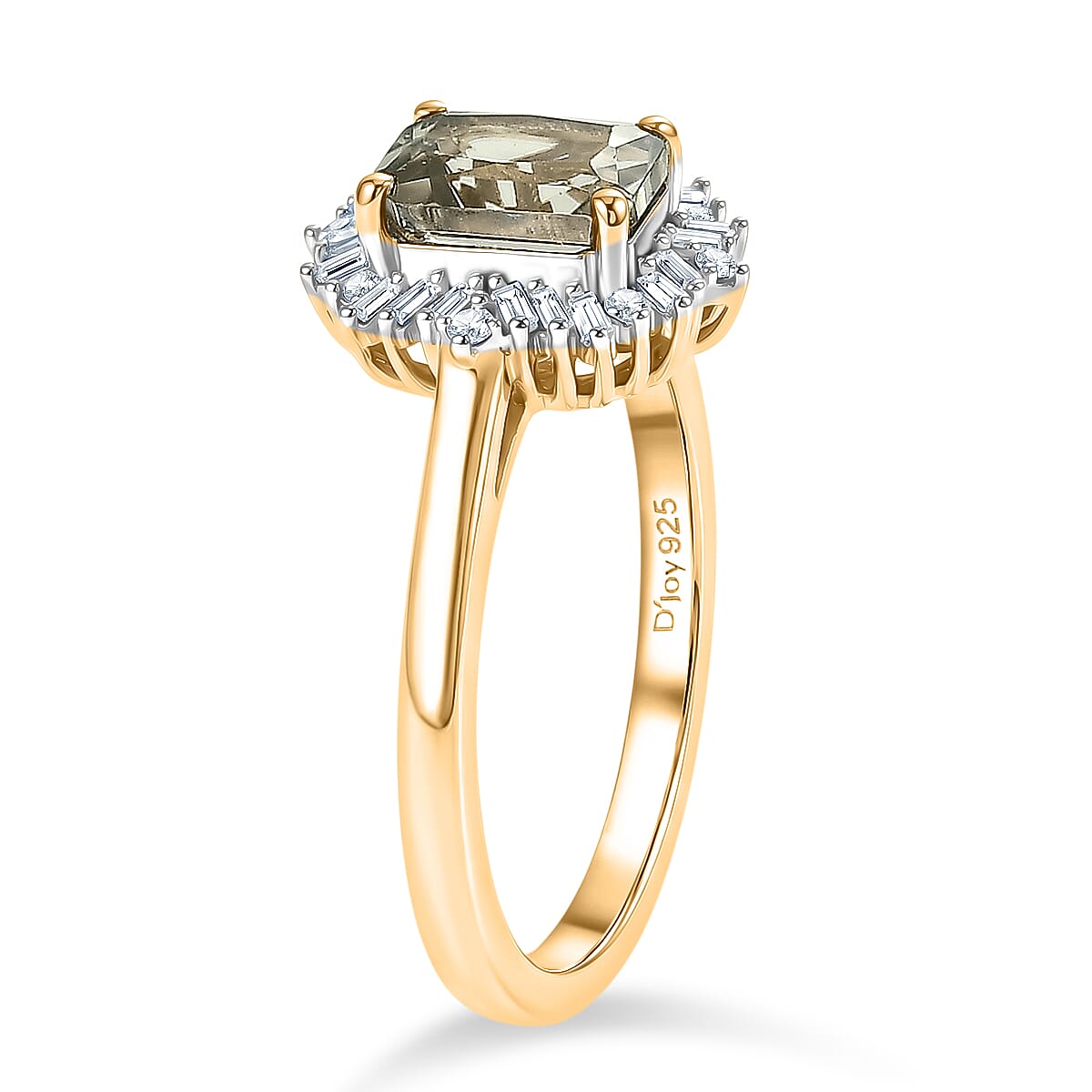 D'Joy - AAA Turkizite & Natural White Diamond Ring in 18K Vermeil Yellow Gold Plated Sterling Silver 1.30 Ct.