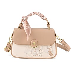 Stylish Embroidered Sleek Multi-Pocket Handbag with Adjustable Shoulder Strap - Latte