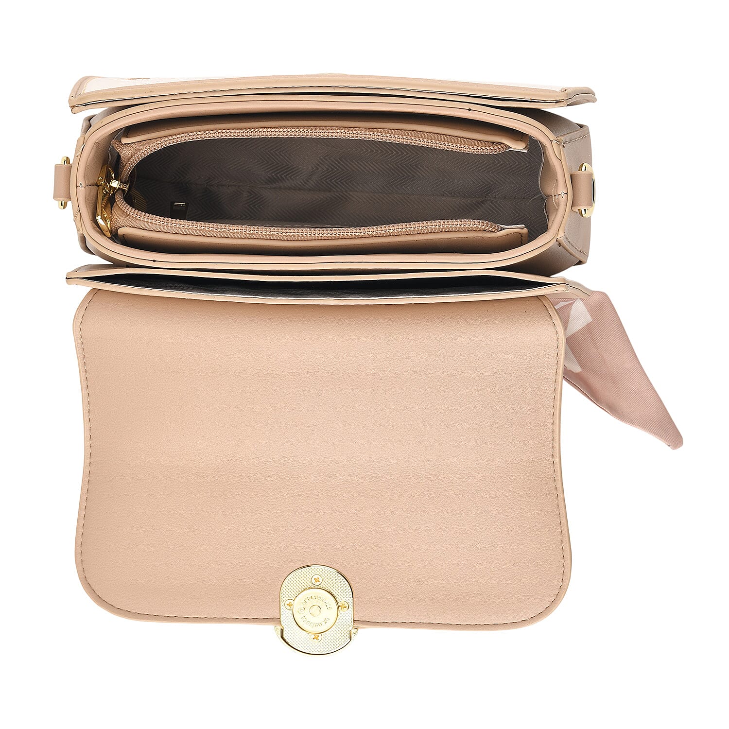 Stylish Embroidered Sleek Multi-Pocket Handbag with Adjustable Shoulder Strap - Latte