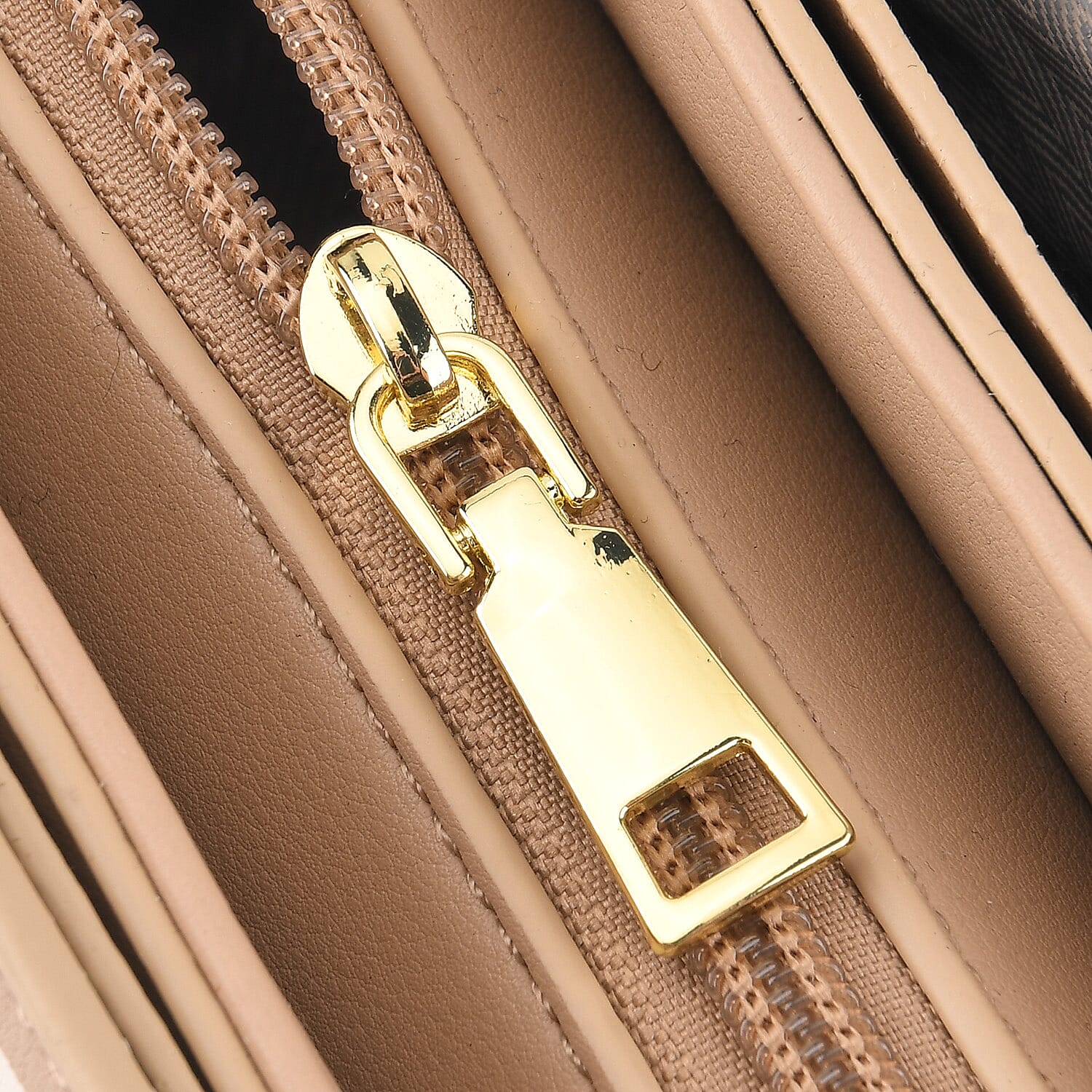 Stylish Embroidered Sleek Multi-Pocket Handbag with Adjustable Shoulder Strap - Latte