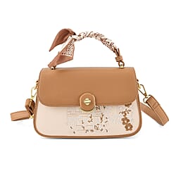 Stylish Embroidered Sleek Multi-Pocket Handbag with Adjustable Shoulder Strap - Latte