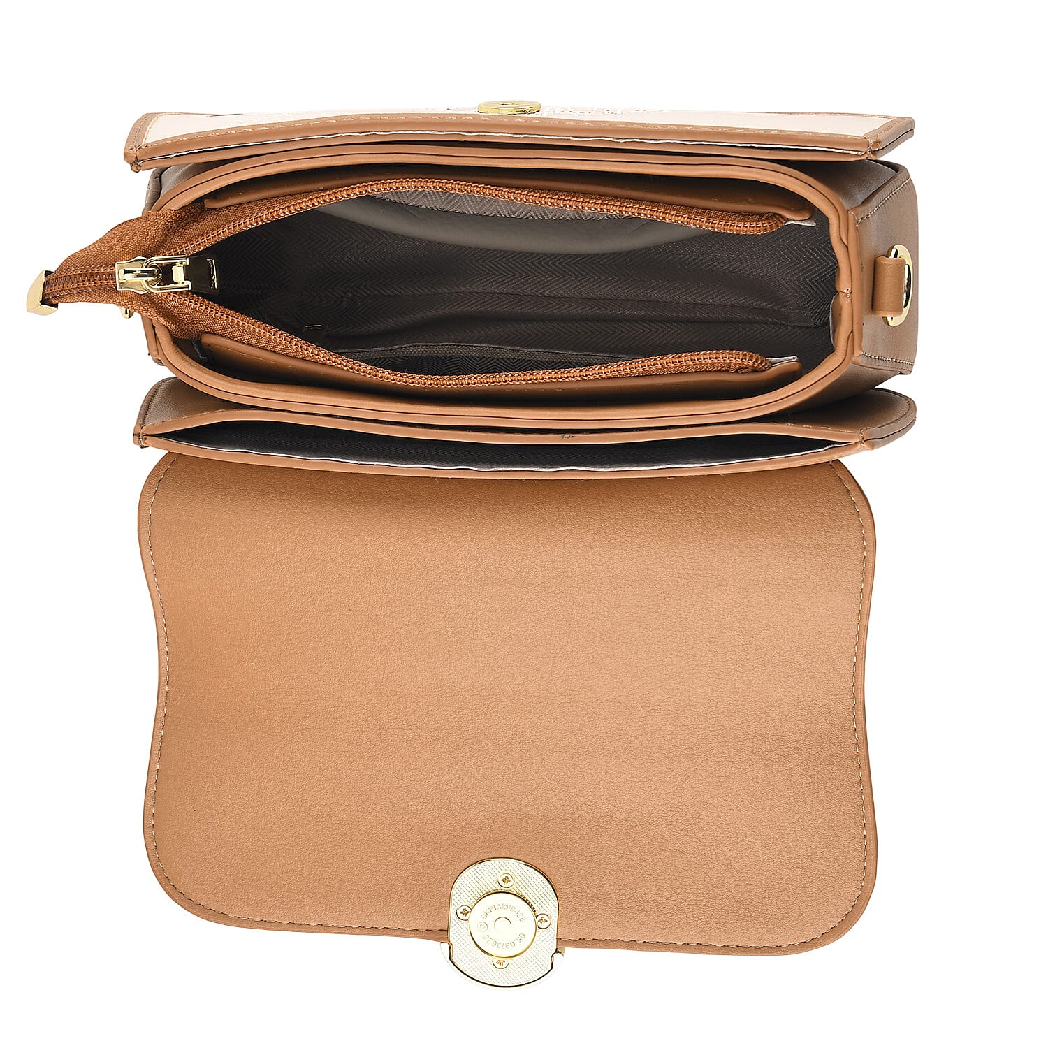 Stylish Embroidered Sleek Multi-Pocket Handbag with Adjustable Shoulder Strap - Brown