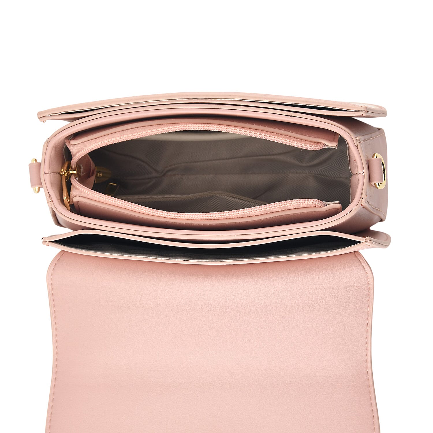 Stylish Embroidered Sleek Multi-Pocket Handbag with Adjustable Shoulder Strap - Pink