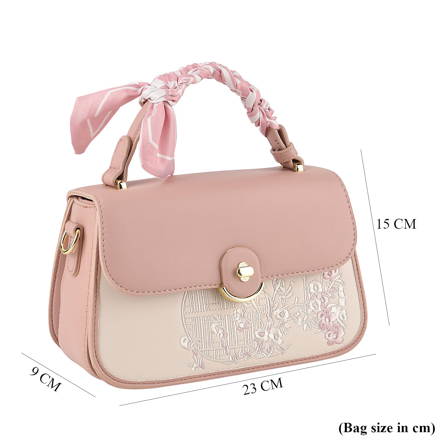 Stylish Embroidered Sleek Multi-Pocket Handbag with Adjustable Shoulder Strap - Pink