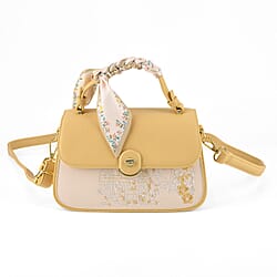 Stylish Embroidered Sleek Multi-Pocket Handbag with Adjustable Shoulder Strap - Latte