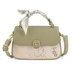 Stylish Embroidered Sleek Multi-Pocket Handbag with Adjustable Shoulder Strap - Latte