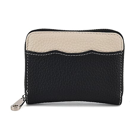 Genuine Leather RFID Blocking Zip Around Card Holder Wallet - Black