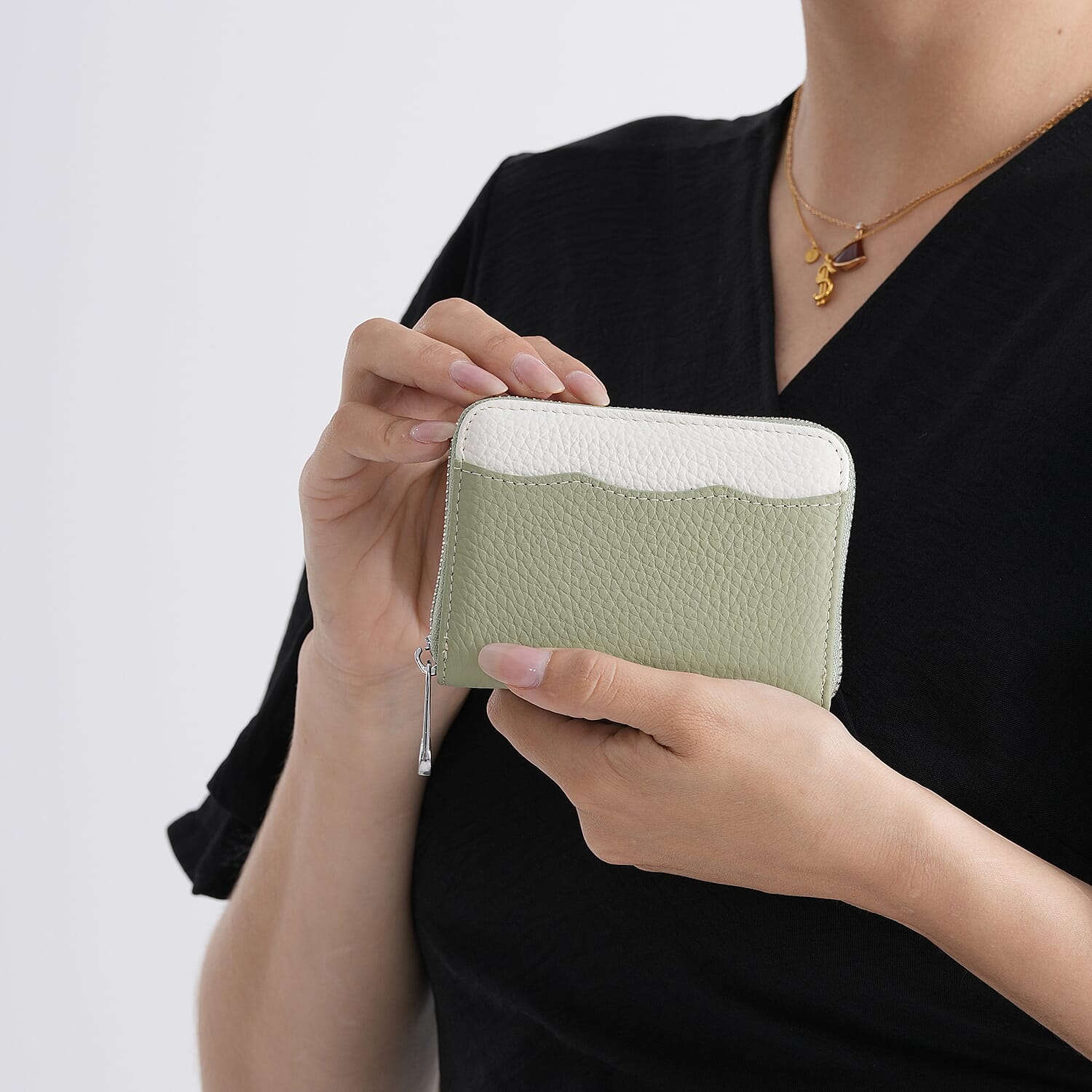 Leather Patterned Wallet (Size 11x8x2 cm) - Green