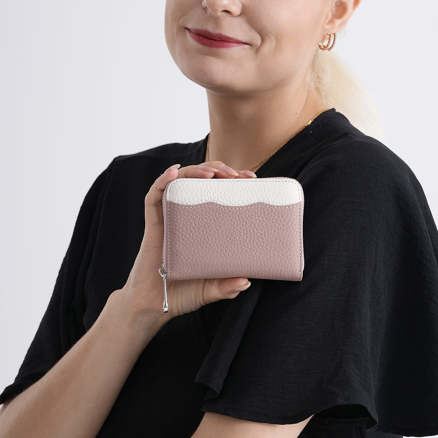 Leather Patterned Wallet (Size 11x8x2 cm) - Pink