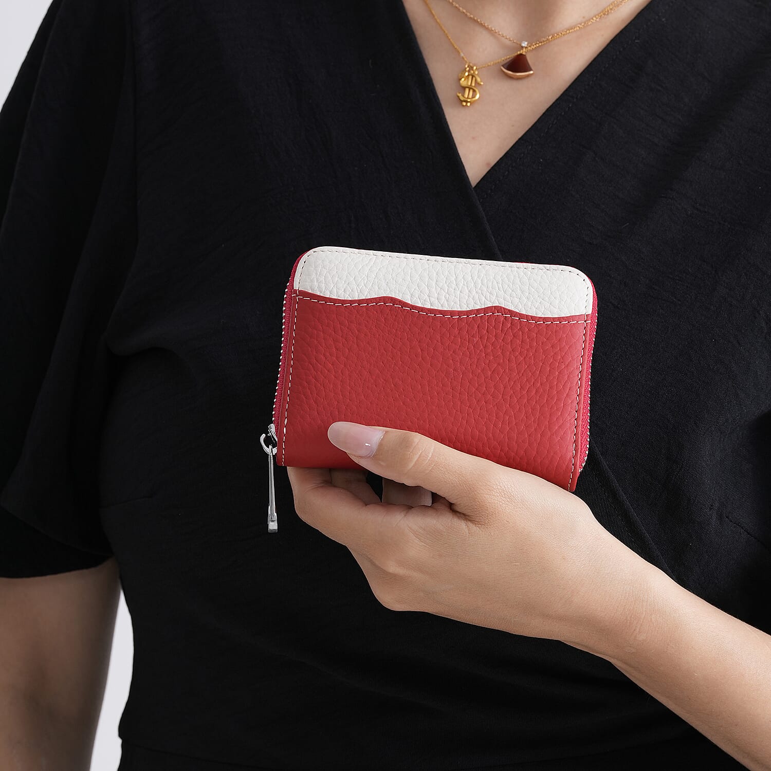 Leather Patterned Wallet (Size 11x8x2 cm) - Red