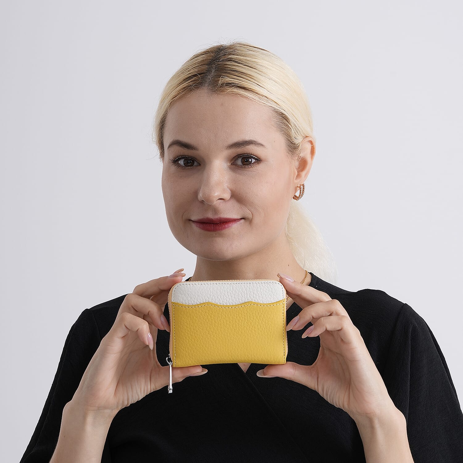 Leather Patterned Wallet (Size 11x8x2 cm) - Yellow