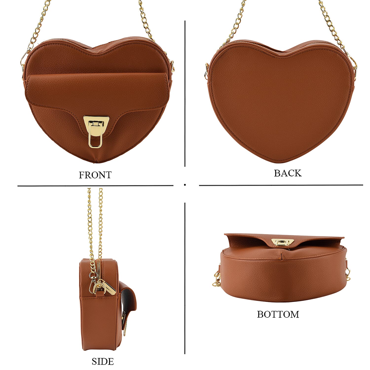 Designer Heart-Shaped Crossbody Bag with Chain Strap - Tan
