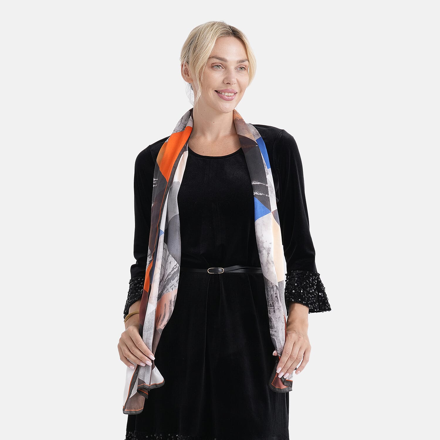 La Marey 100% Mulberry Silk Printed Scarf (170 x 55cm) - Multicolour