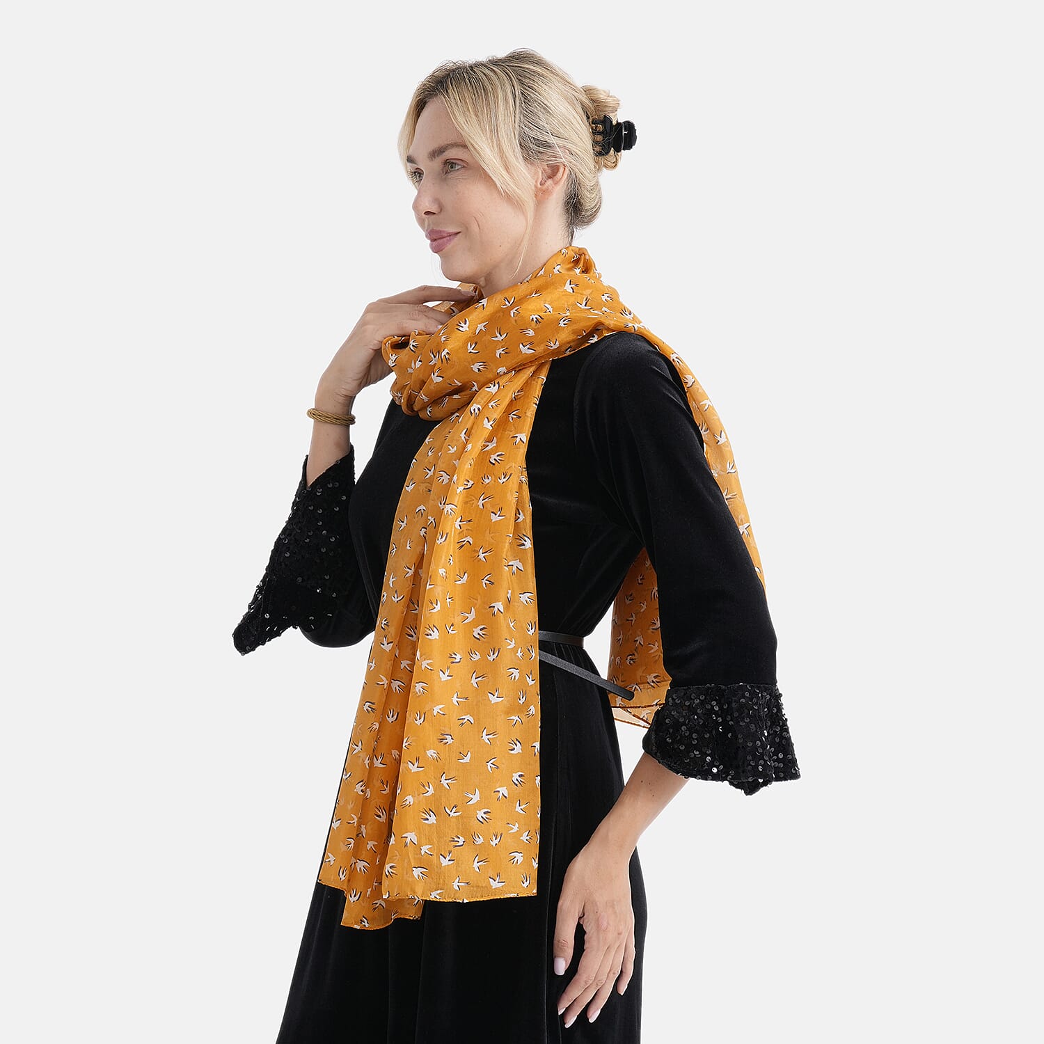 La Marey 100% Mulberry Silk Scarf (180 x 110cm) - Amber