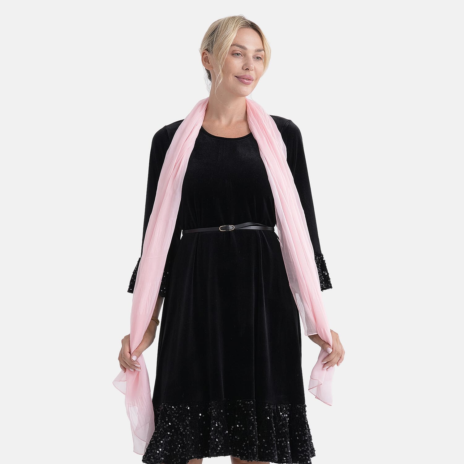 La Marey 100% Mulberry Silk Scarf (196 x 97cm) - Pink