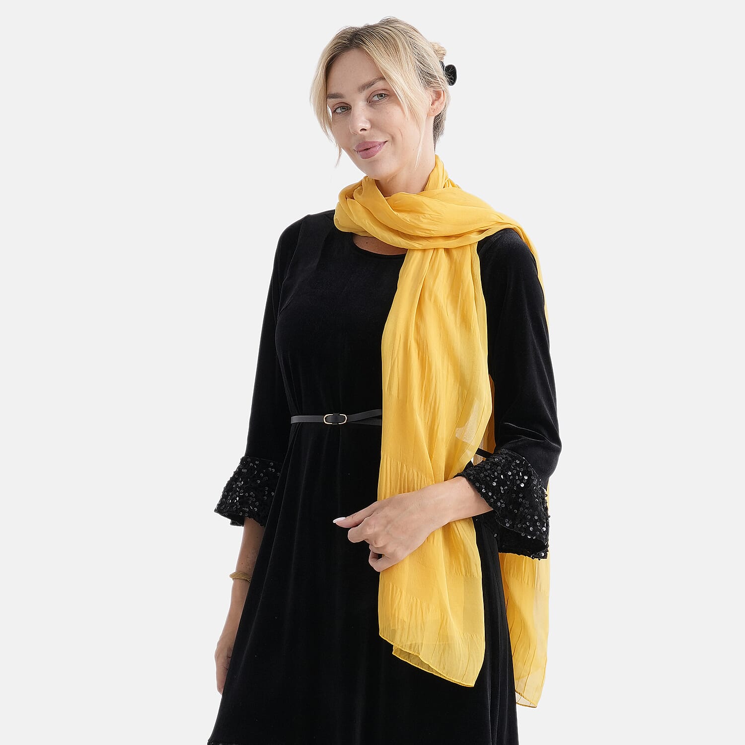 La Marey 100% Mulberry Silk Scarf (198 x 98cm) - Yellow