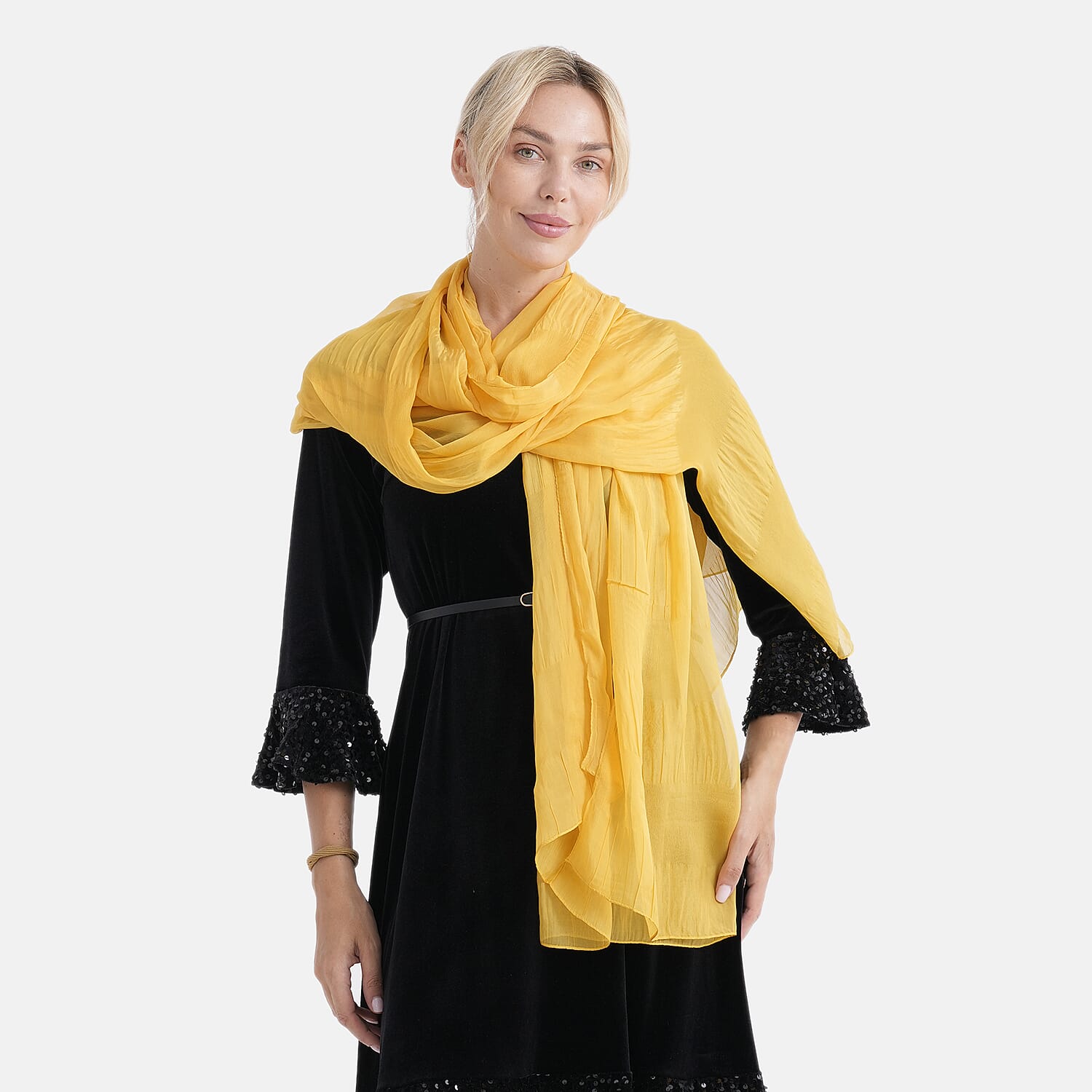 La Marey 100% Mulberry Silk Scarf (198 x 98cm) - Yellow