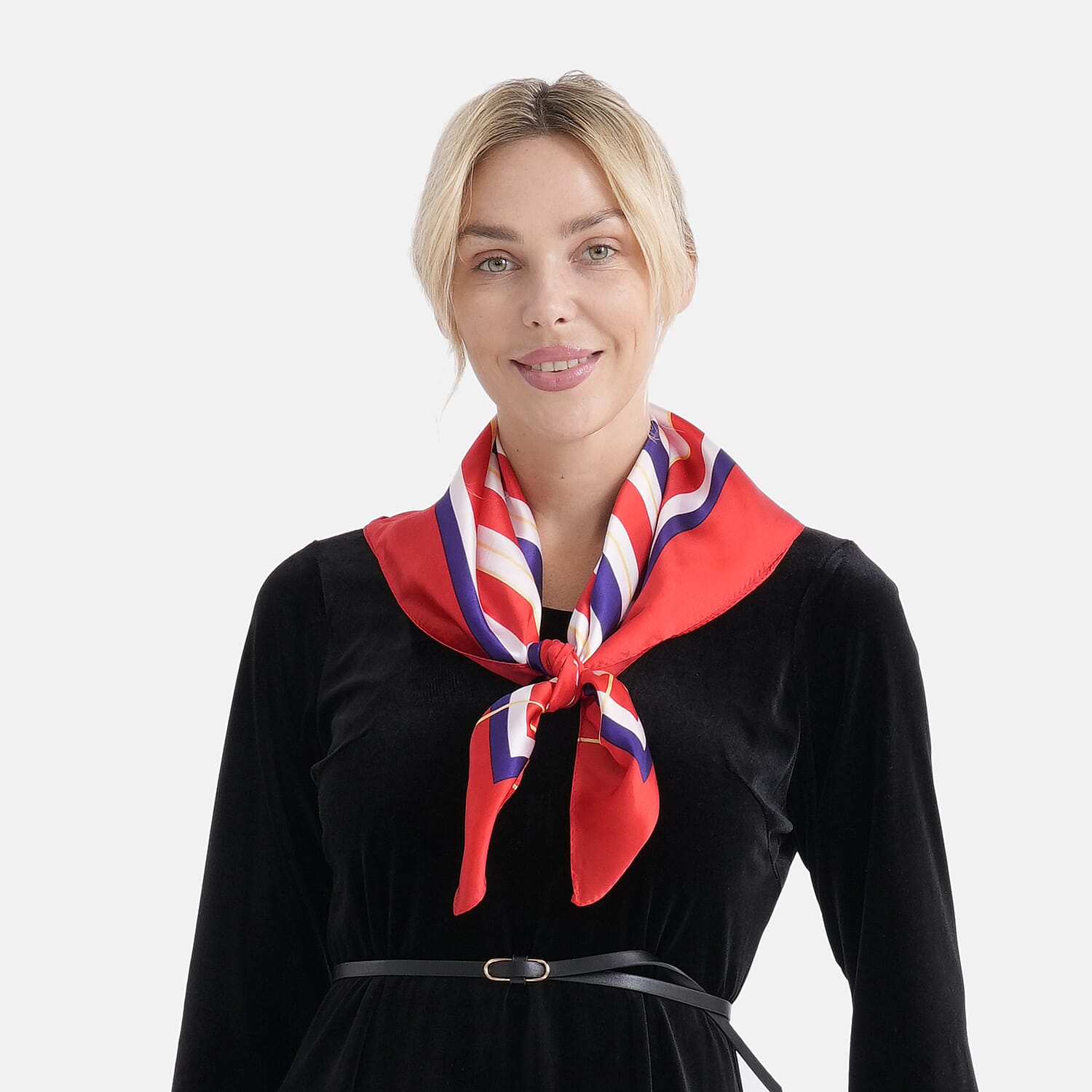 La Marey 100% Mulberry Silk Scarf (70 x 70cm) - Red & Navy