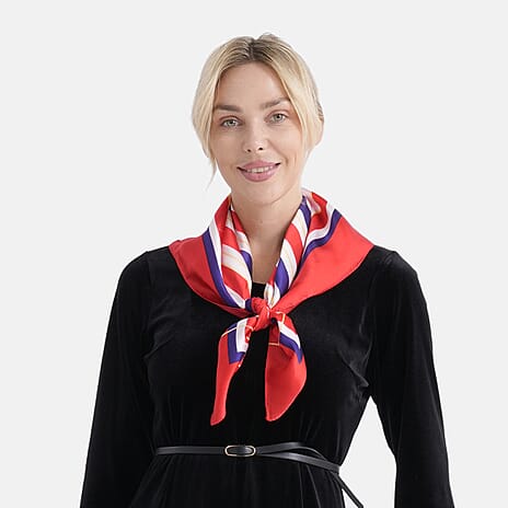 La Marey 100% Mulberry Silk Scarf (70 x 70cm) - Red & Navy