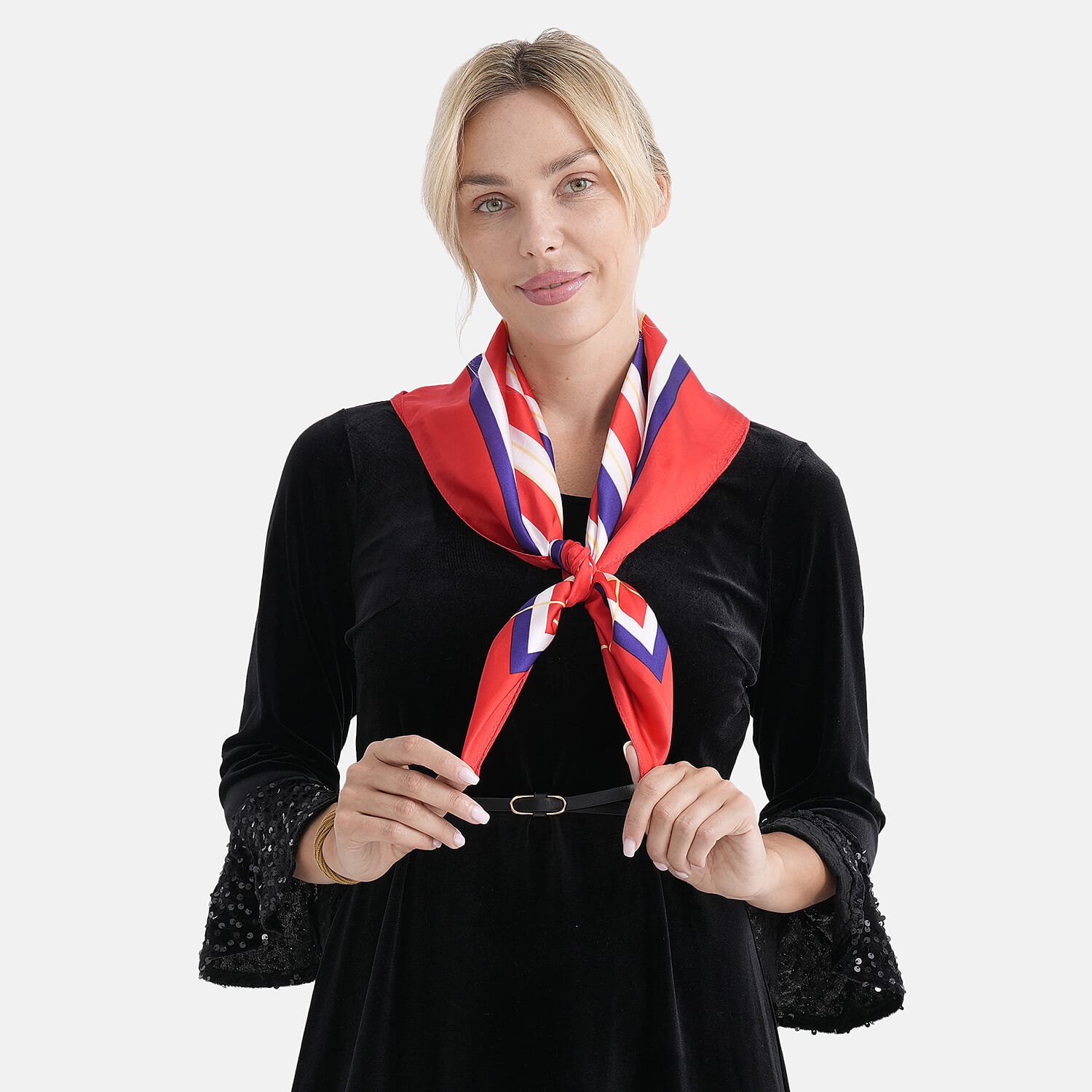 La Marey 100% Mulberry Silk Scarf (70 x 70cm) - Red & Navy