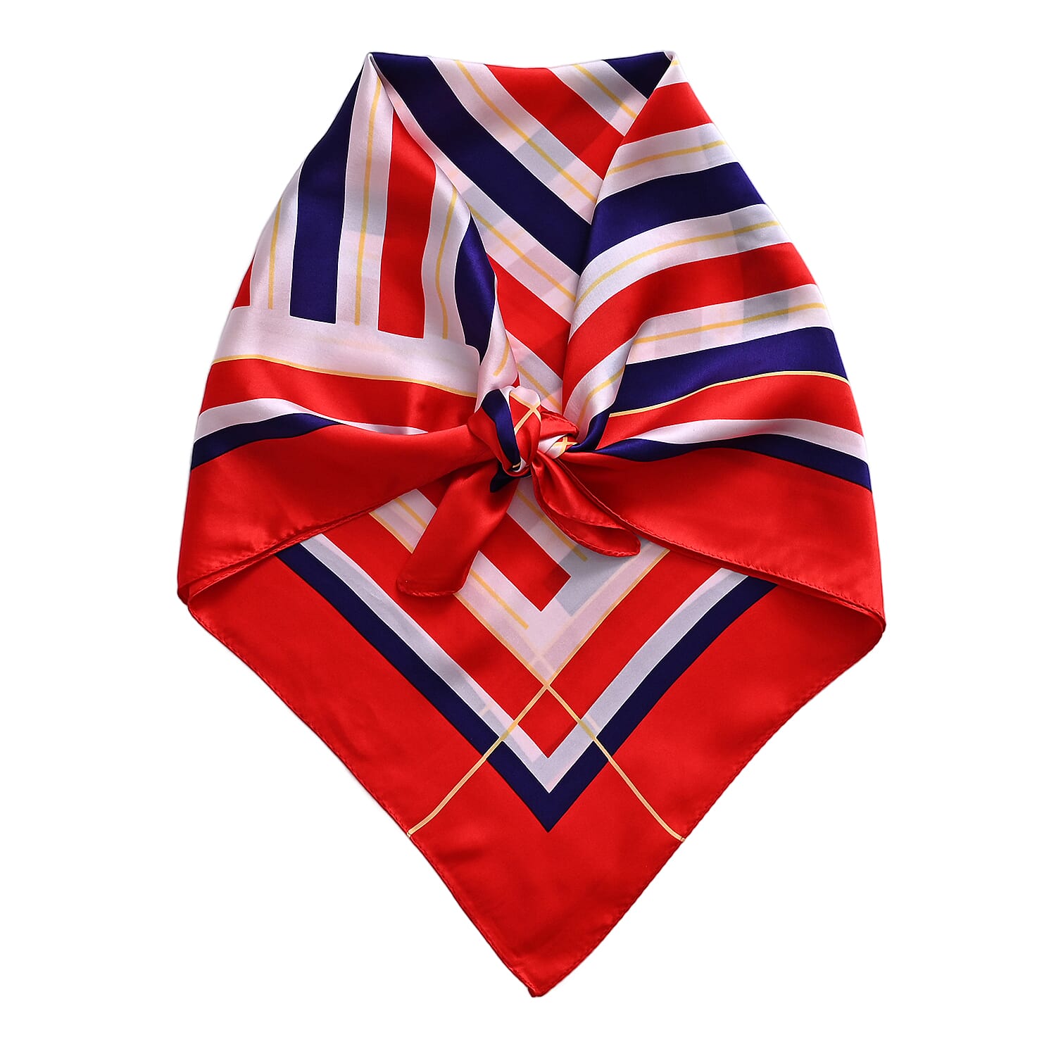 La Marey 100% Mulberry Silk Scarf (70 x 70cm) - Red & Navy