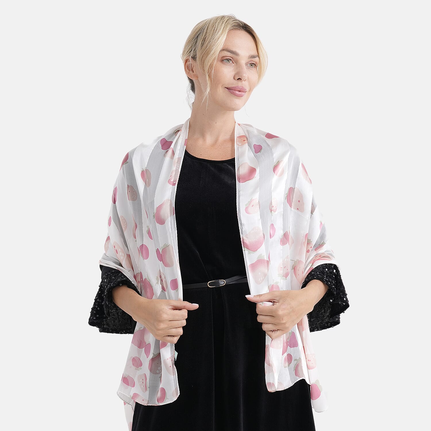 La Marey 100% Mulberry Silk Scarf (165 x 55cm) - Off-White & Red