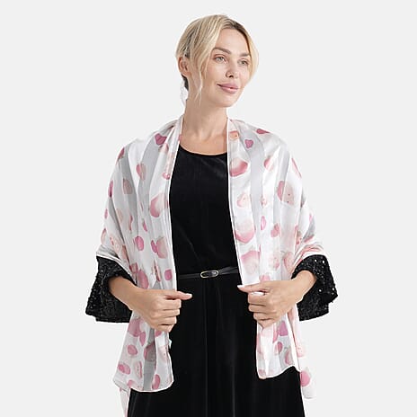 La Marey 100% Mulberry Silk Scarf (165 x 55cm) - Off-White & Red