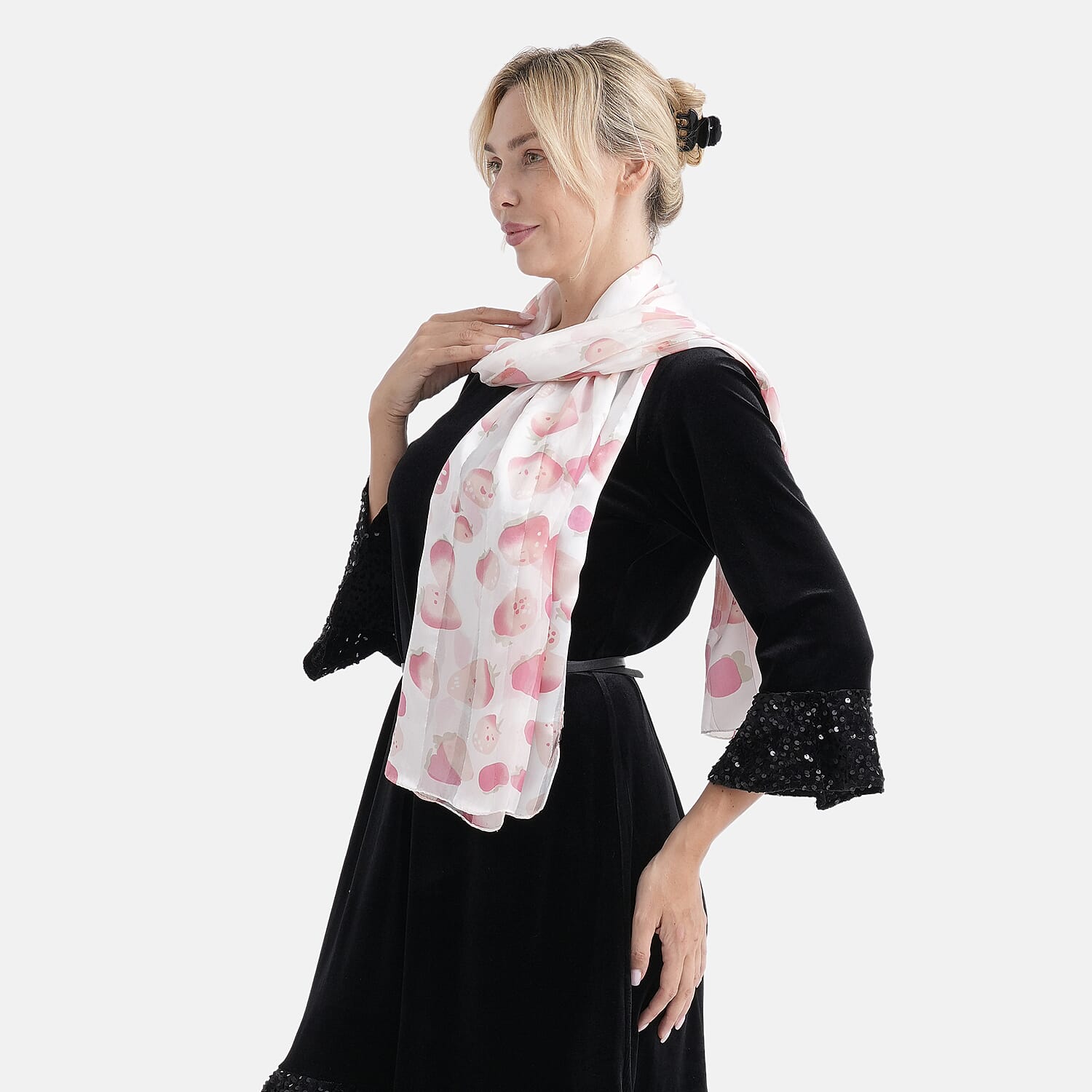 La Marey 100% Mulberry Silk Scarf (165 x 55cm) - Off-White & Red